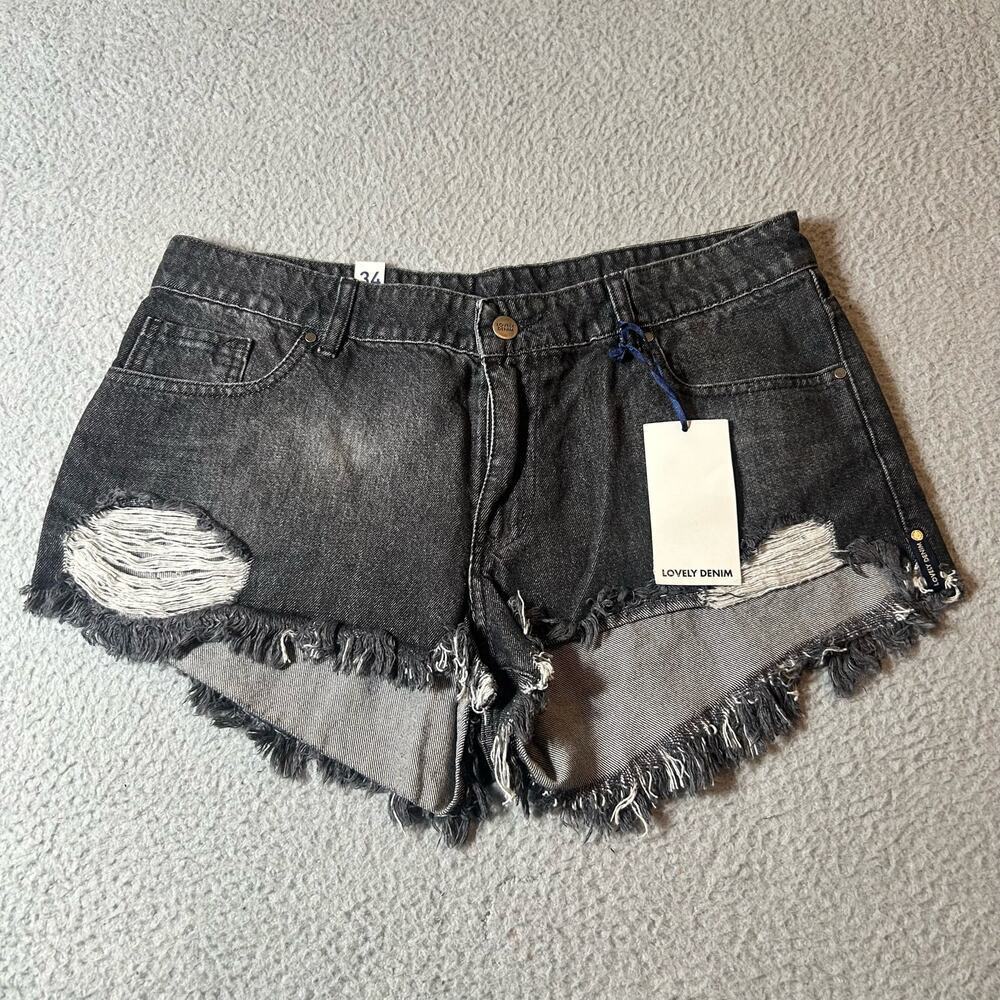 Lovely Denim Shorts Womens 34 Black Jose‎ Denim Cut Off Distressed Short NEW